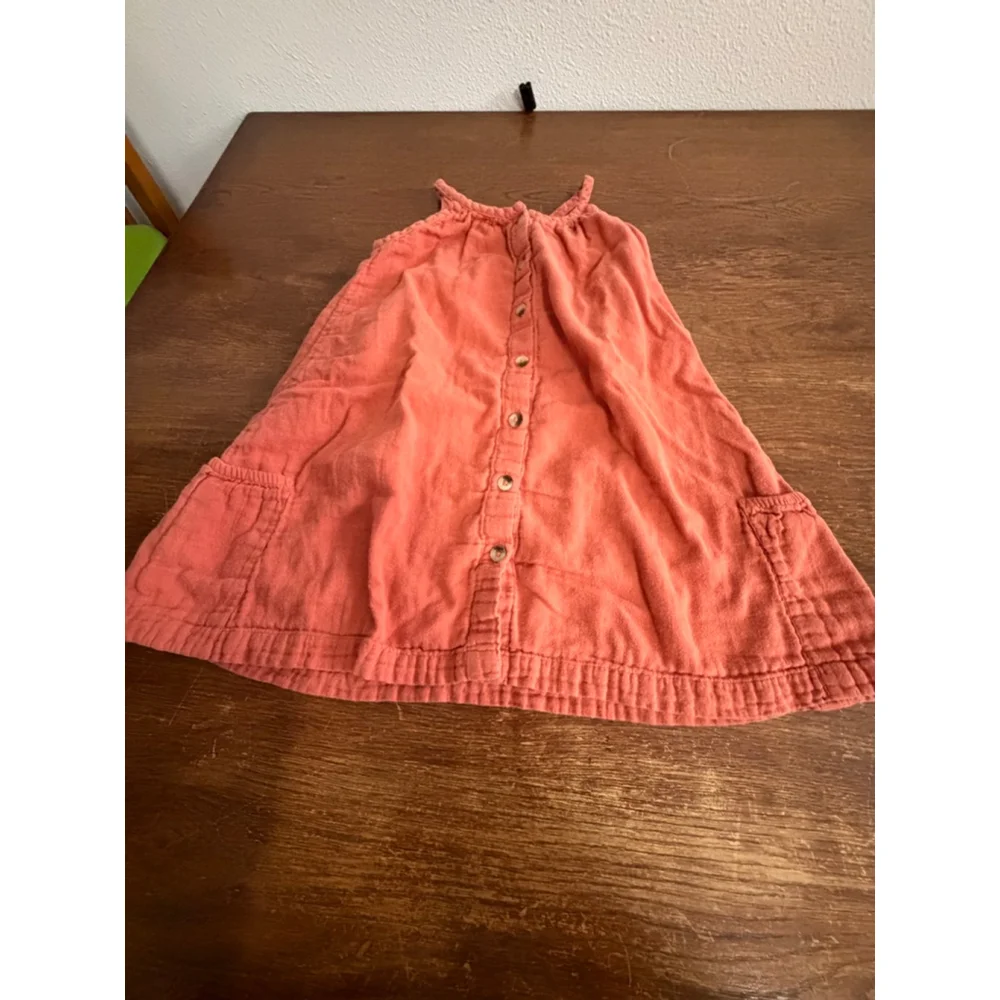 Kate Quinn Dress 6Y Coral Cotton Gauze Sleeveless Button Front A-Line Girls